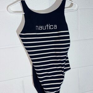 Nautica Blue and White Striped Swimwear